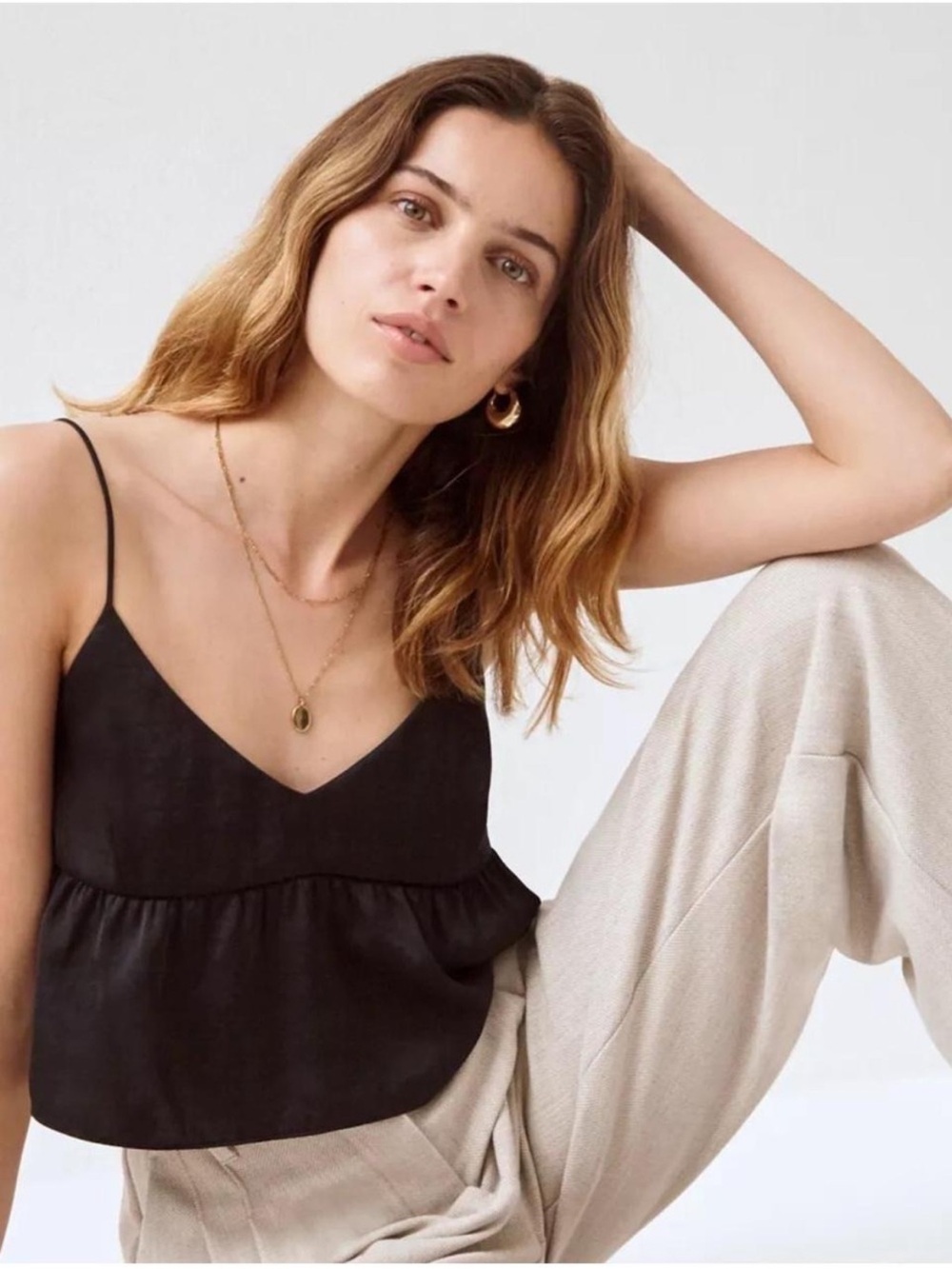 Aritzia Little Moon Black Satin Lover Crop Top